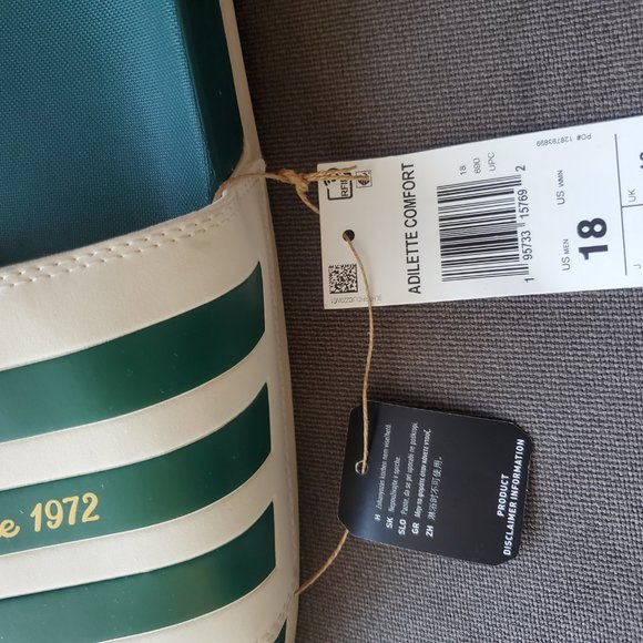 NEW Adidas Men Sandals Size 18 Adilette Green Cream Golden - Picture 4 of 5